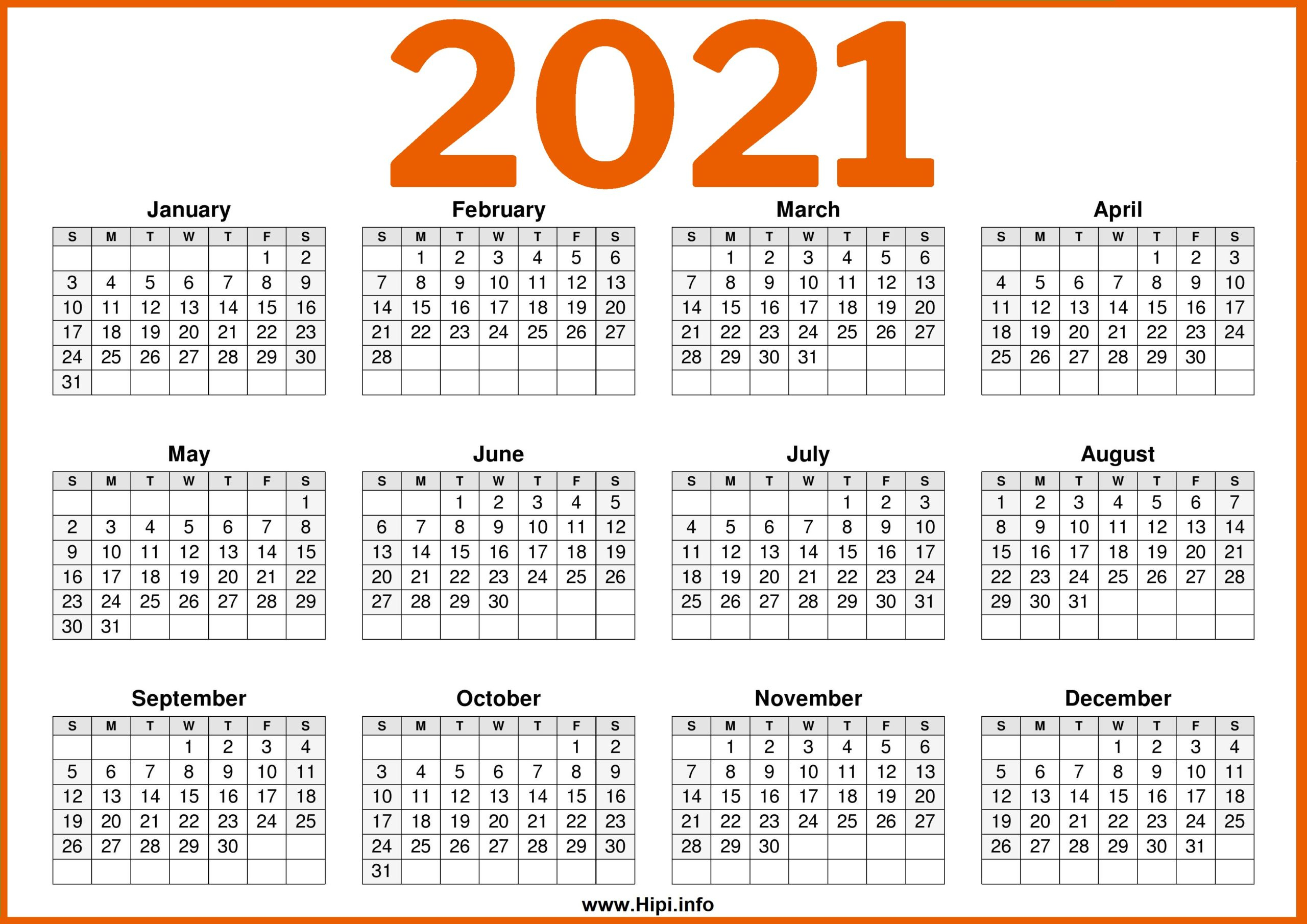Free Printable Downloadable 2021 Calendars Hipi info Calendars