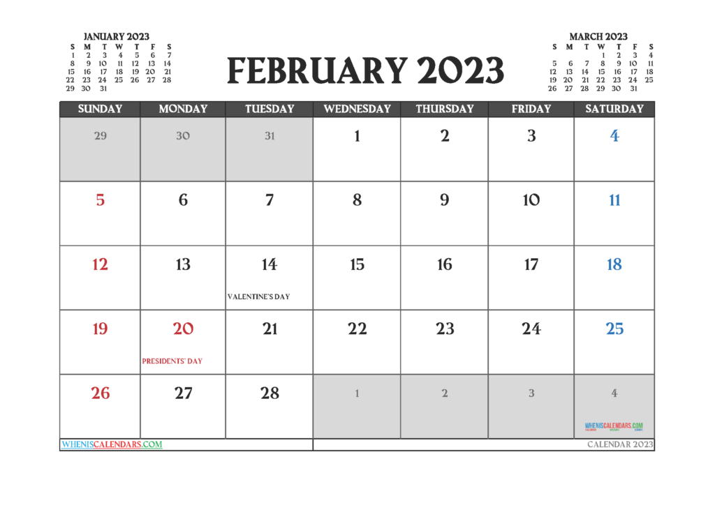 Free Printable February 2023 Calendar 12 Templates