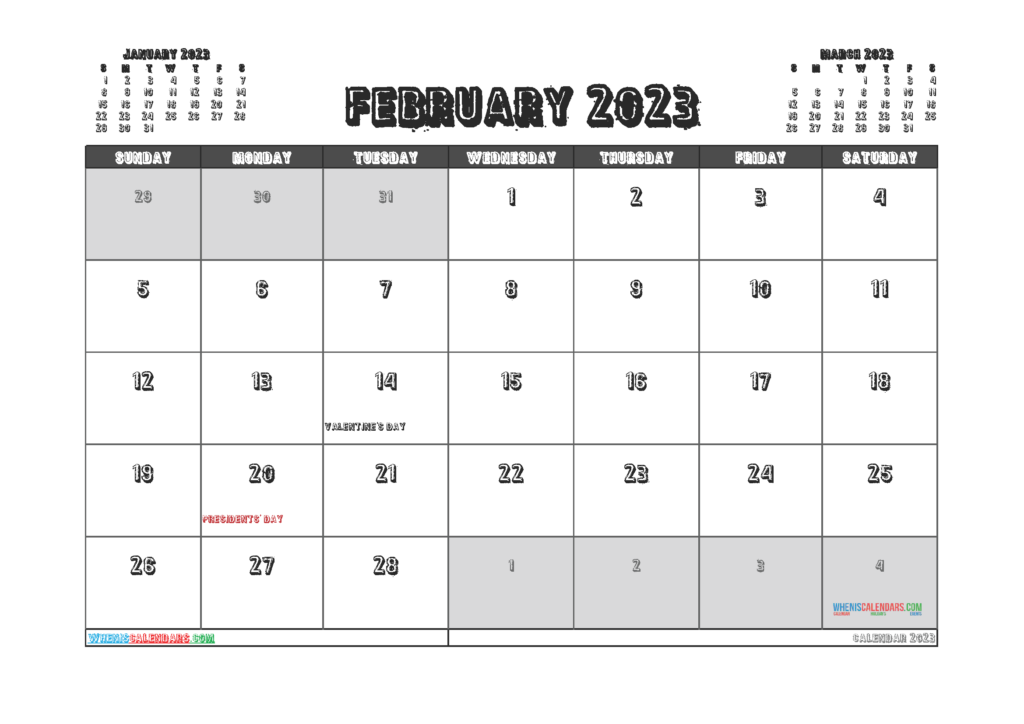 Free Printable February 2023 Calendar 12 Templates