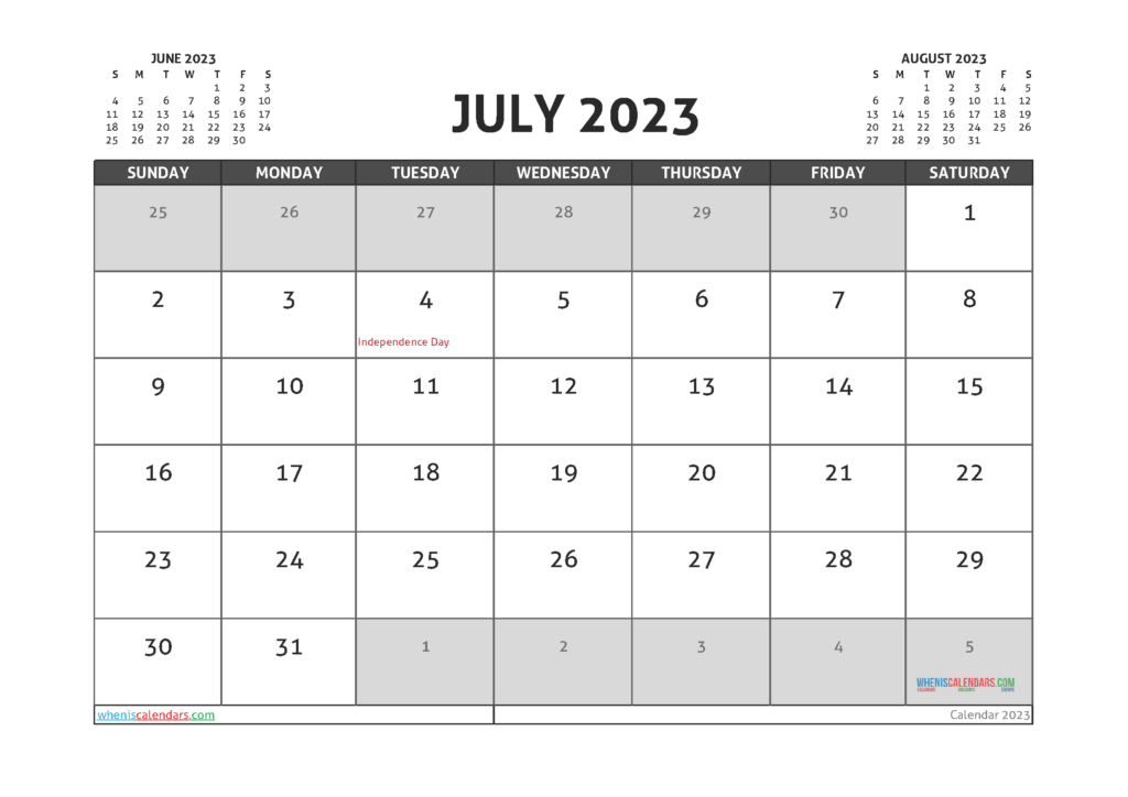 Free Printable July 2023 Calendar 12 Templates