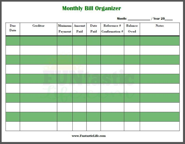 FREE Printable Monthly Bill Organizer Bill Organization Bill 
