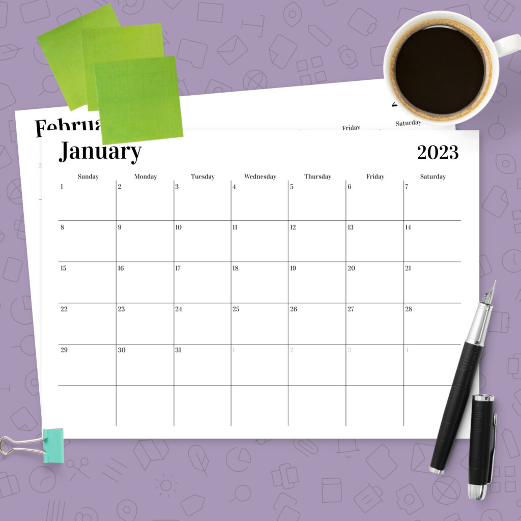 Any Year Monthly Calendar Template