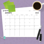 Horizontal Monthly Calendar Template Printable PDF