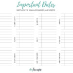 Important Dates Printable Diy Thought Important Dates Diy