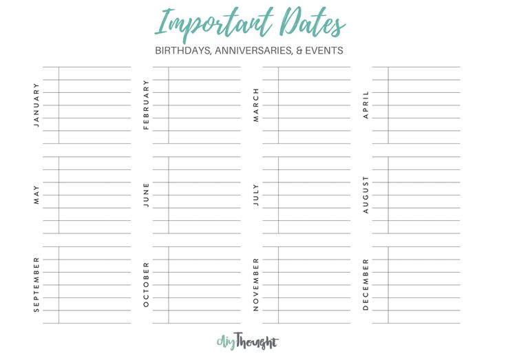 Important Dates Printable Diy Thought Important Dates Diy 