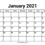 January 2021 Calendars Calendar Options