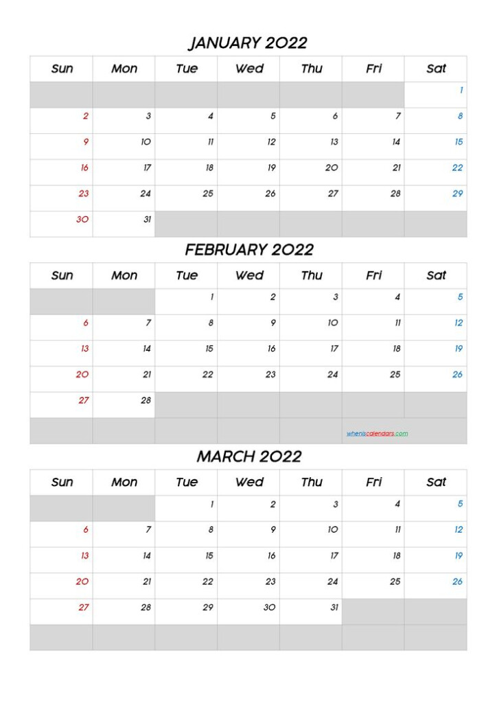January February March 2022 Calendar Printable Q1 Q2 Q3 Q4 Calendar 
