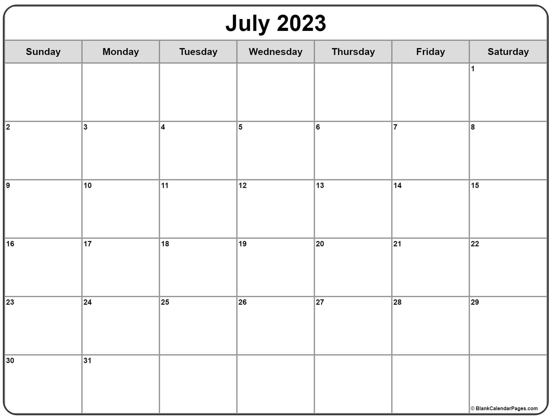 July 2023 Calendar Free Printable Calendar