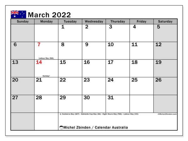 March 2022 Calendars Public Holidays Michel Zbinden EN