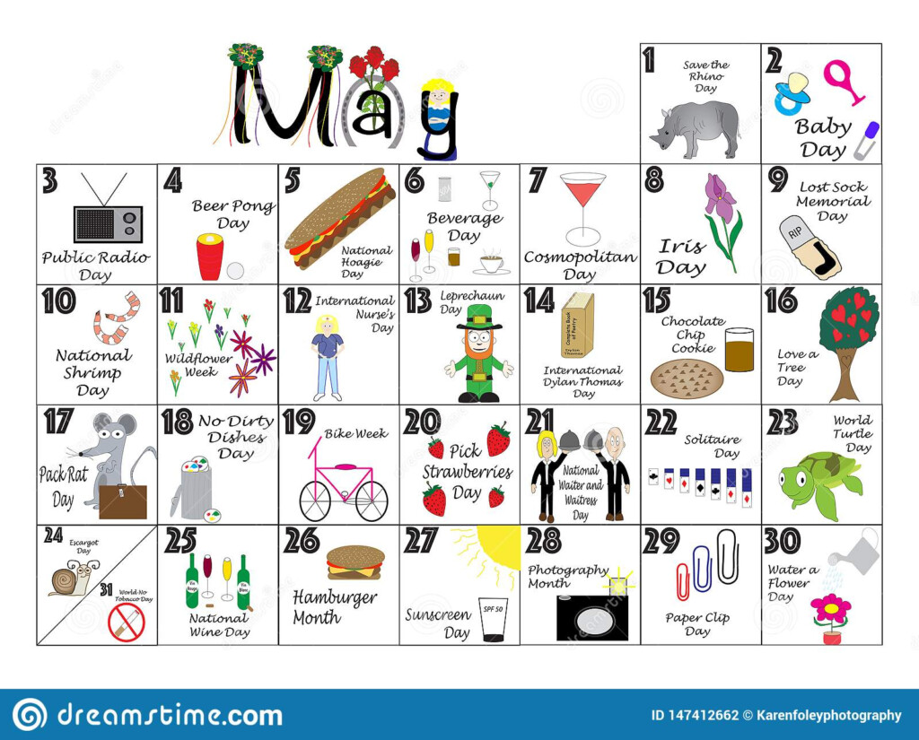 May 2020 Quirky Holidays And Unusual Celebrations Calendar Stock 