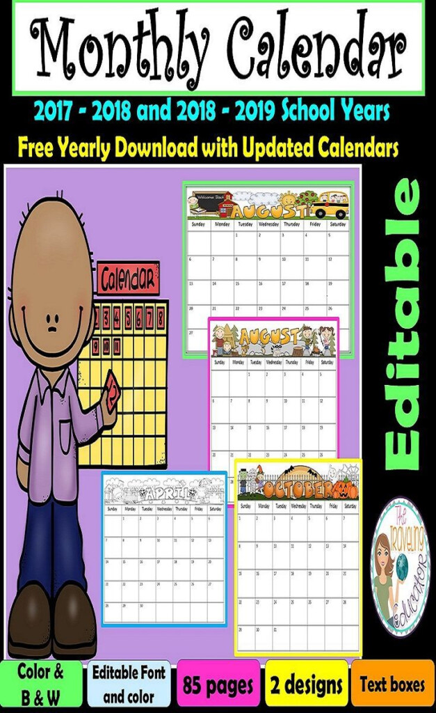 Monthly Calendar Editable Template 2019 2022 School Calendar 