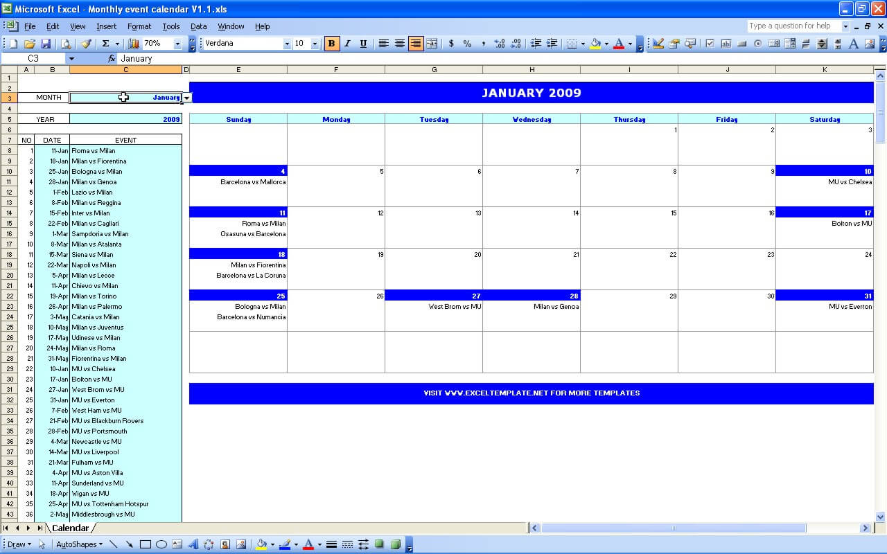 Monthly Event Calendar ExcelTemplate YearlyCalendars net