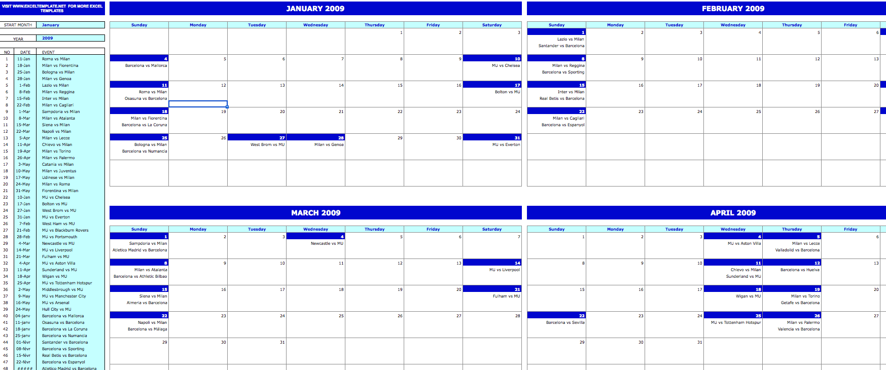 Monthly Event Calendar ExcelTemplate
