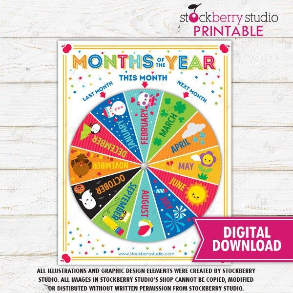 Months Of The Year Wheel Printable Classroom Calendar Circle Etsy 
