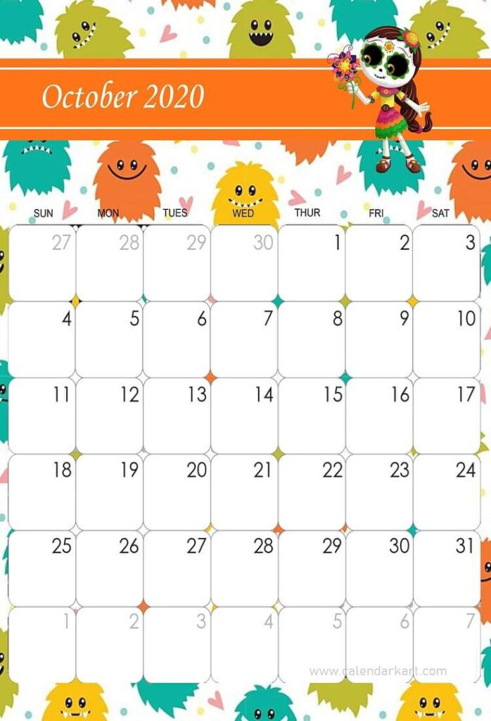 October 2020 Calendar Halloween Theme Kids Calendar Halloween 
