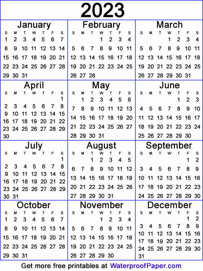 One Page Calendar Free Printable For 2022 2023