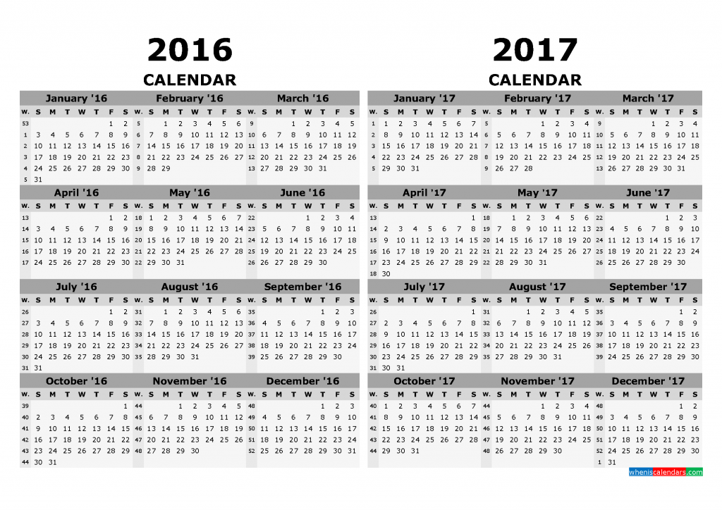 Printable Calendar 2016 2017 In 1 Page Free Printable 2019 Calendar 