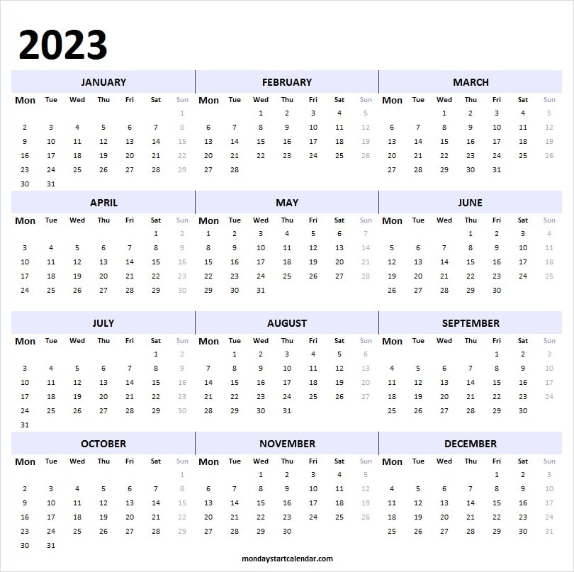 2023 Yearly Calendar Printable Tumblr - YearlyCalendars.net