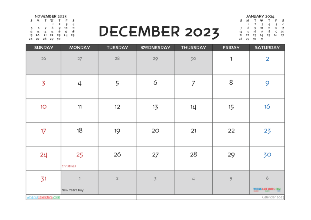 Printable December 2023 Calendar Free 12 Templates