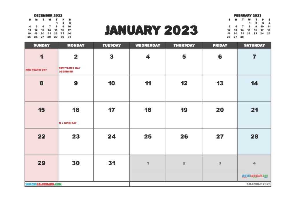 Printable January 2023 Calendar Free 12 Templates