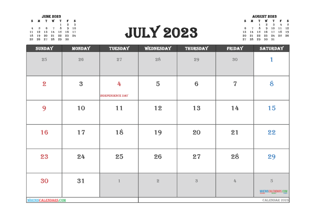 Printable July 2023 Calendar Free 12 Templates