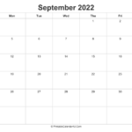 September 2022 Calendar Printable Landscape Layout