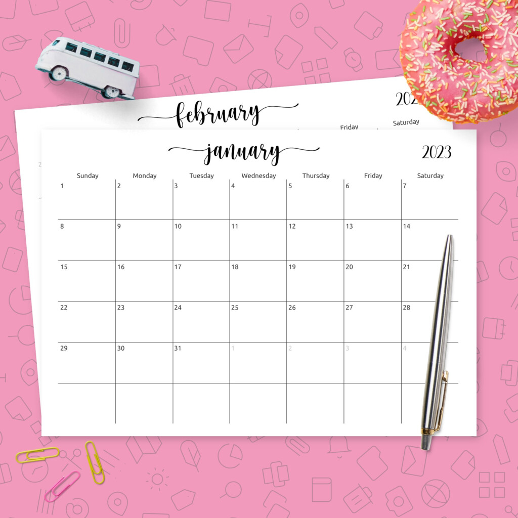 Spacious Monthly Calendar Grid Template Printable PDF