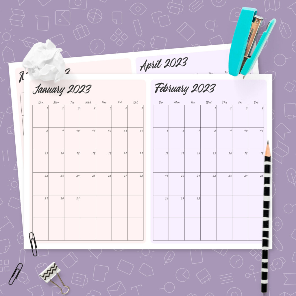 Two Months On Page Calendar Template Printable PDF