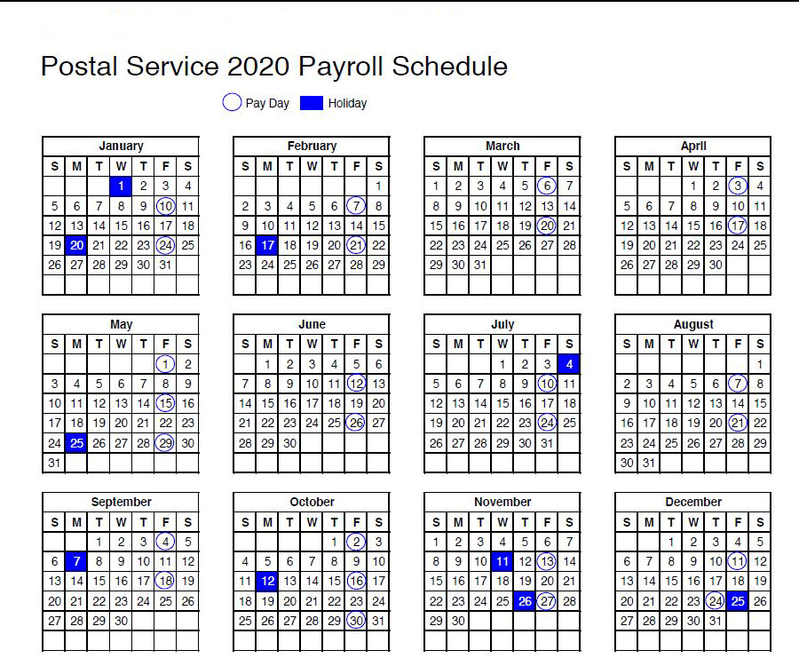 USPS Calendar 2020 Payroll Schedule And Holidays PostalReporter