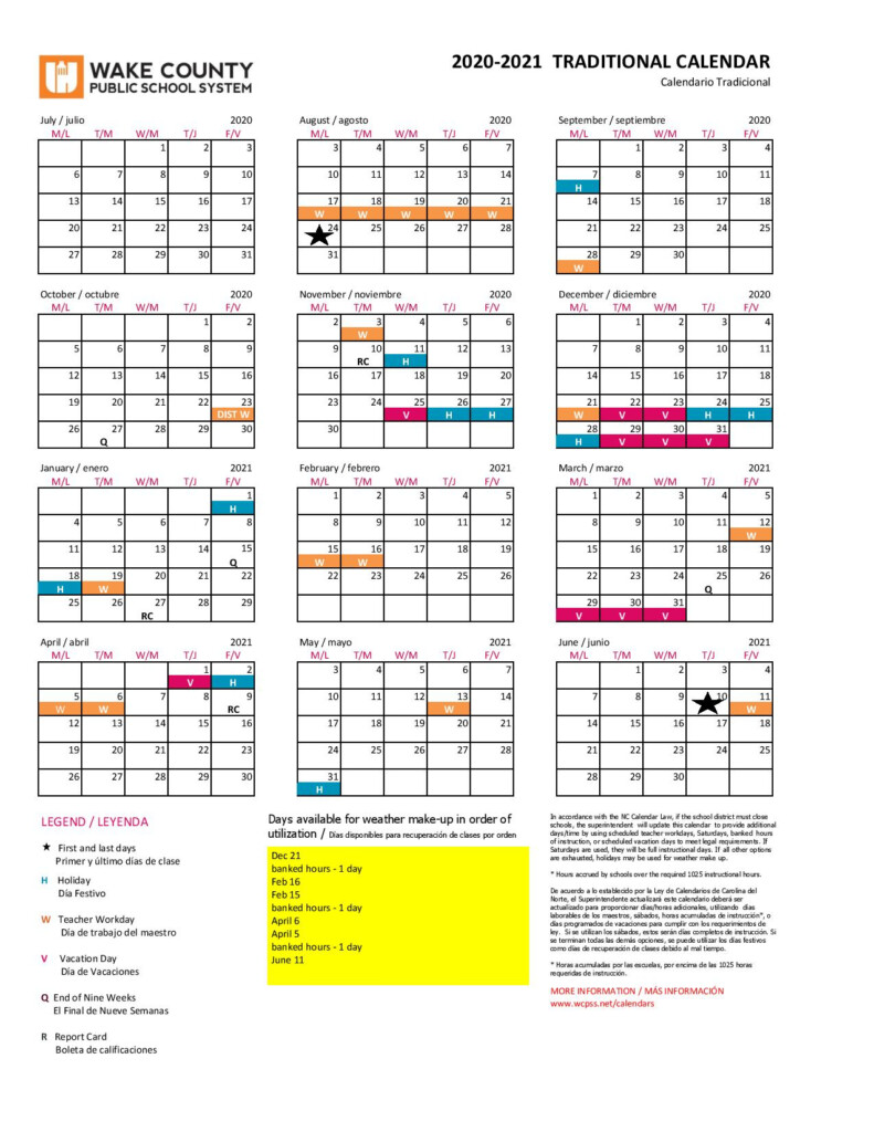 Wake County 2022 2023 Traditional Calendar