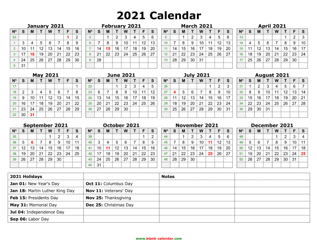 Yearly Calendar 2021 Free Download And Print