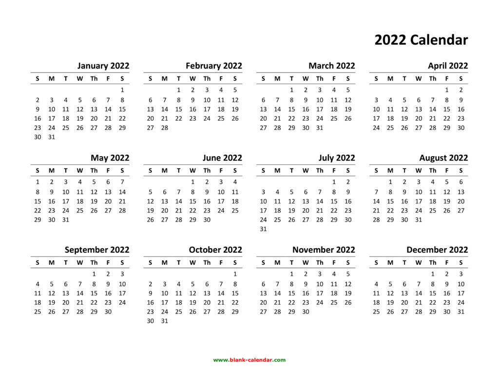 Yearly Calendar 2022 Free Download And Print