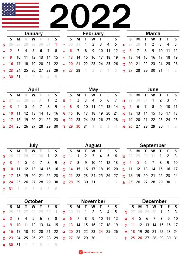 Yearly Calendar 2022 Usa Calendar Usa Calendar Yearly Calendar