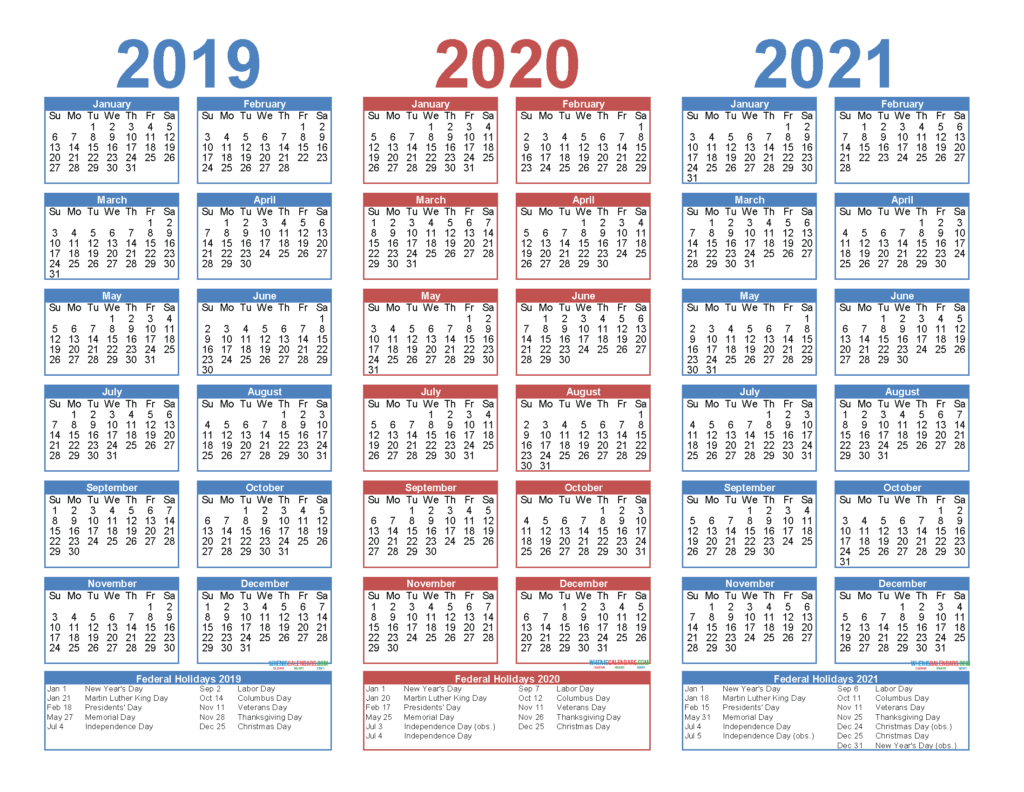 2019 To 2021 3 Year Calendar Printable Free PDF Word Image