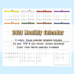 2021 Monthly Calendar Weekly Schedule Planner Multi Year 8 color