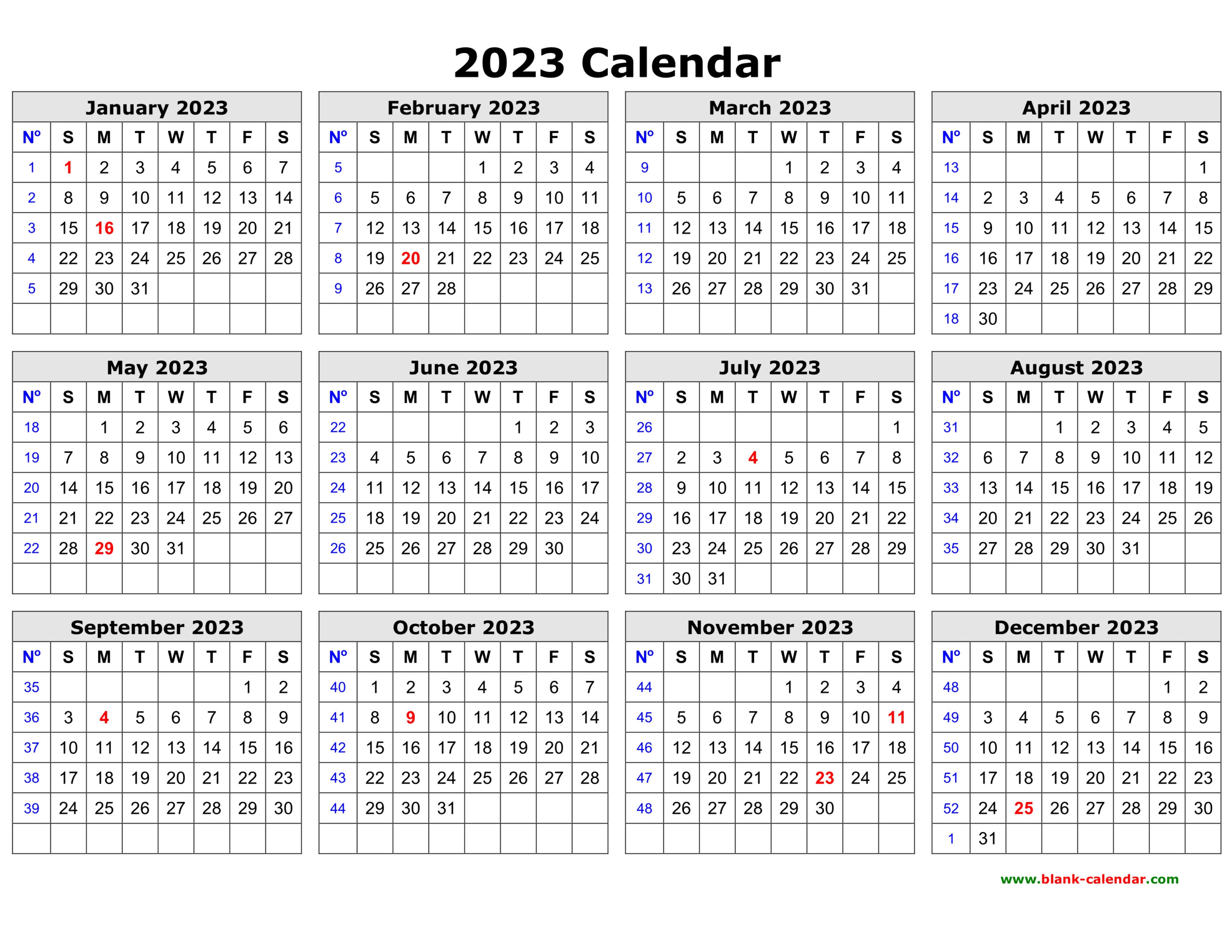 2023 Yearly Calendar Printable Pages YearlyCalendars