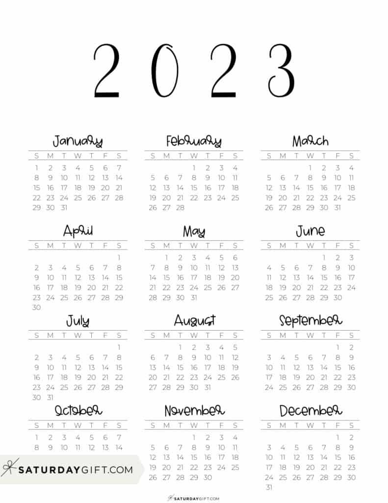 2023 Calendar Printable Cute Free 2023 Yearly Calendar Templates 2023 