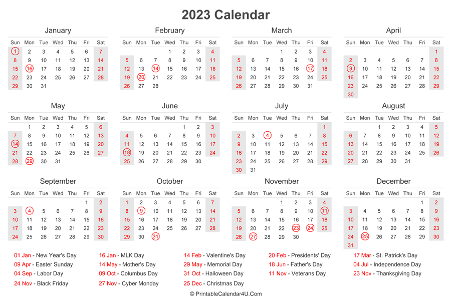 2023 Calendar Printable With Federal Holidays Get Latest 2023 News Update