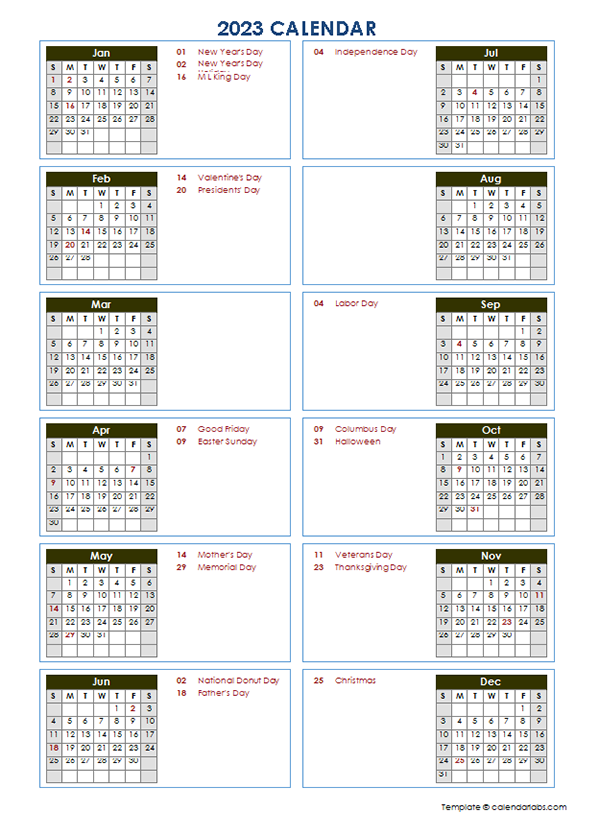 2023 Calendar Template 2023