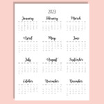 2023 Calendar Template 8 5 X 11 Inches Vertical Year At A Etsy Canada