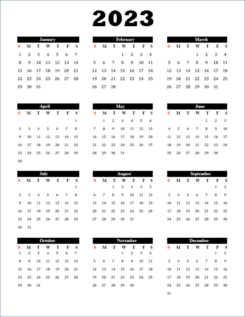 2023 Calendar Templates And Images One Page Calendar 2023 Printable 