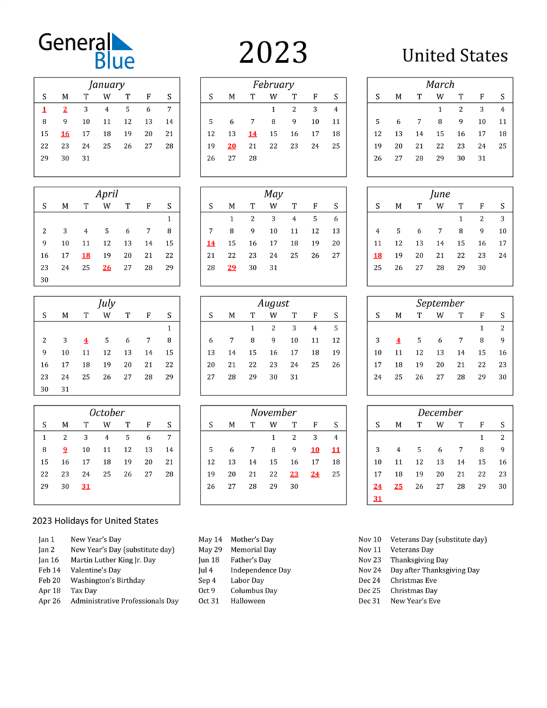 2023 Calendar With Federal Holidays Crownflourmills