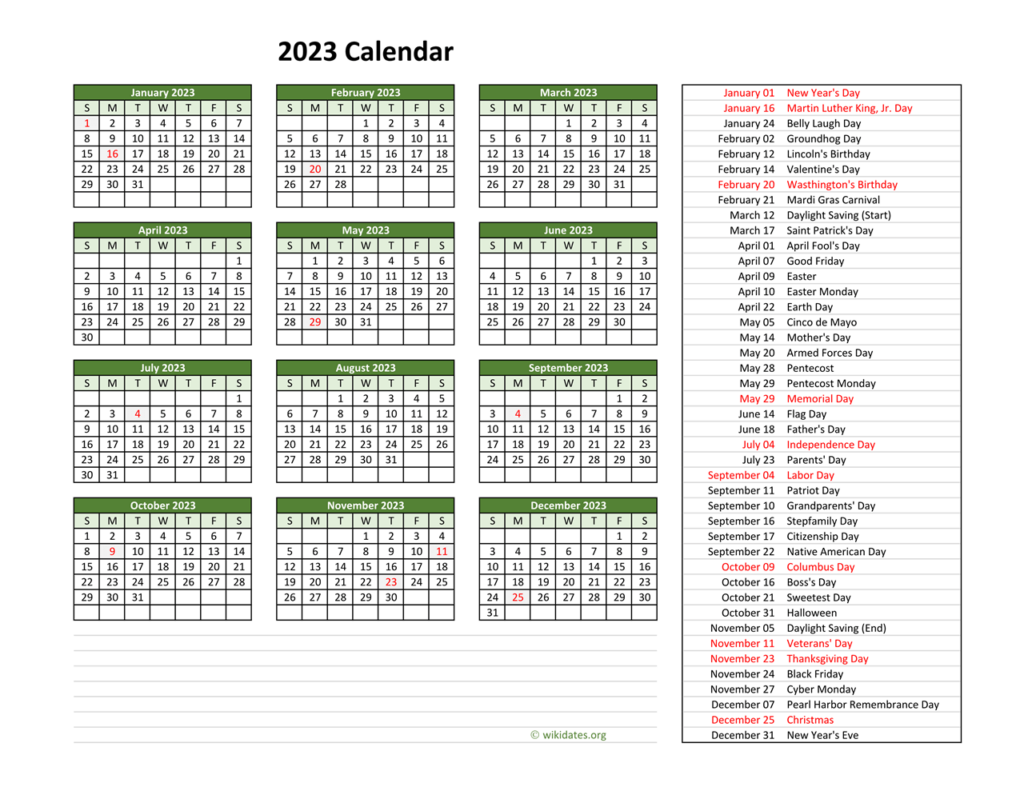 2023 United States Calendar With Holidays 2023 Yearly Calendar 