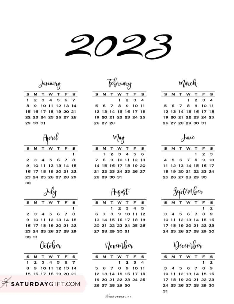 2023 Year Calendar Yearly Printable Download 2023 Printable Calendars 