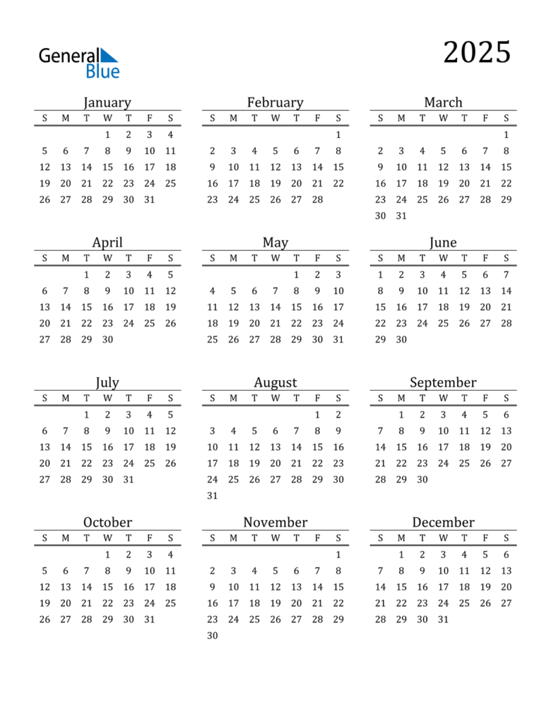 2025 Calendar PDF Word Excel - YearlyCalendars.net