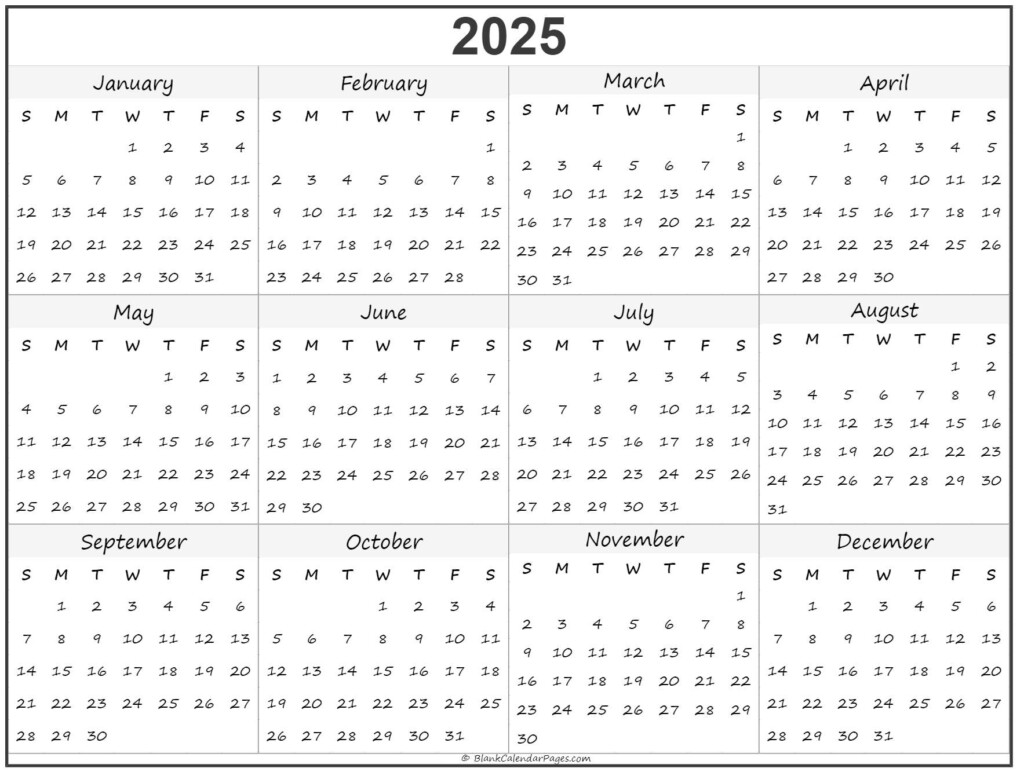 Printable Yearly Calendar 2025 YearlyCalendars