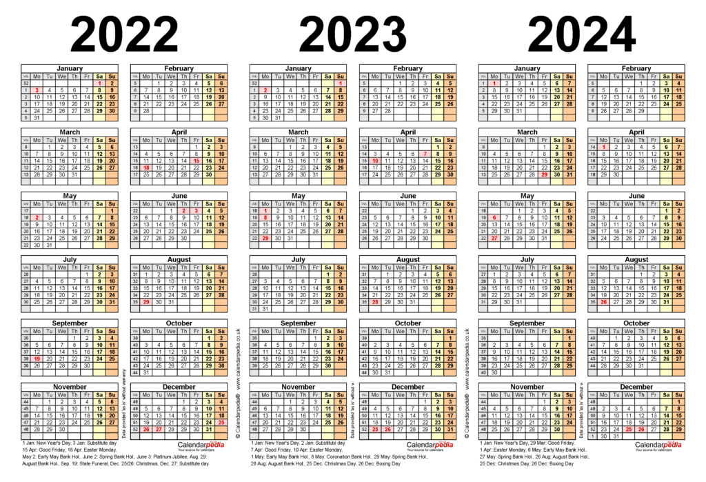 3 Year Calendar 2022 To 2024 Printable Printable Word Searches