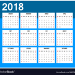 American Calendar 2018 Week Starts On Sunday Vector Image