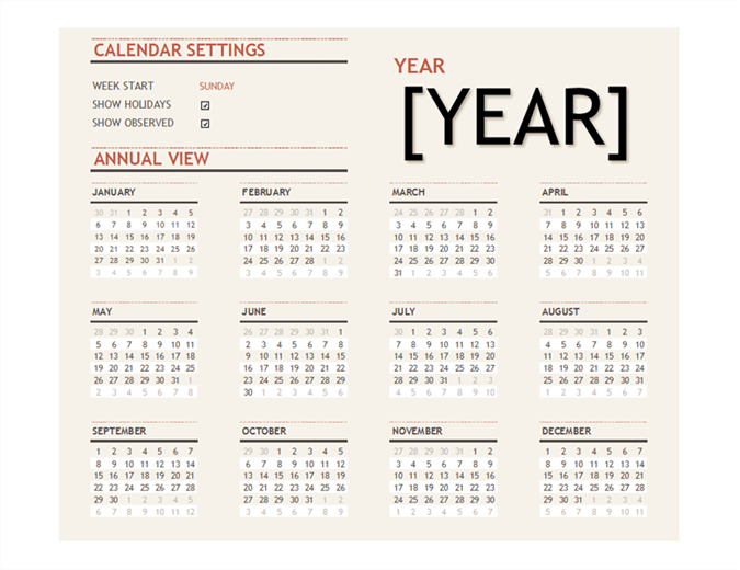 Any Year Calendar With Holidays