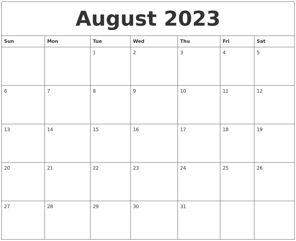 August 2023 Printable Calenders